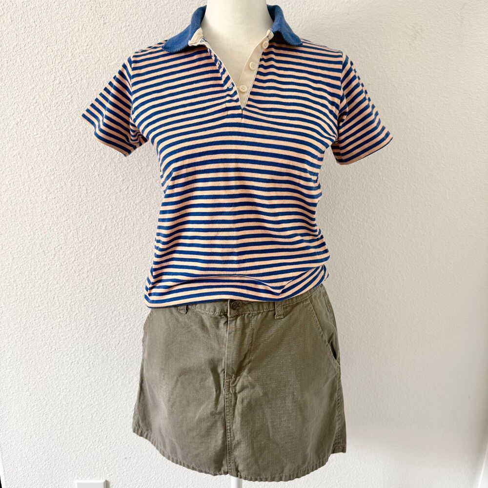 Lands' End Vintage 90s/00s Stripped Polo Shirt Blue/Pink Preppy Whimsical Size S